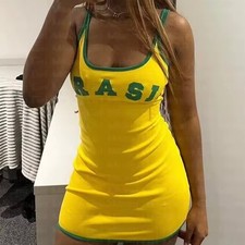 Vestido Brasil Bandera País Brasil Brasileño Verano Ropa Informal Amarillo Verde