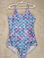 Girls Mermaid Scale One Piece Swimsuit Size 140 M 8-10 Pastel Blue Pink Purple