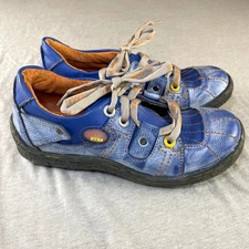TMA Eyes Hand Stitched Blue Leather Lace Up Shoes 38 Artsy Fun Whimsical Oxfords