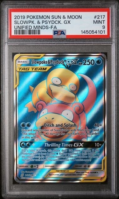 SLOWPOKE & PSYDUCK GX #217 PSA 9 2019 POKEMON SUN & MOON UNIFIED MINDS FULL ART