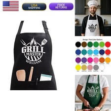 Custom Black Grill Master Apron for Mens BBQ Grilling, Dad or Grandpa