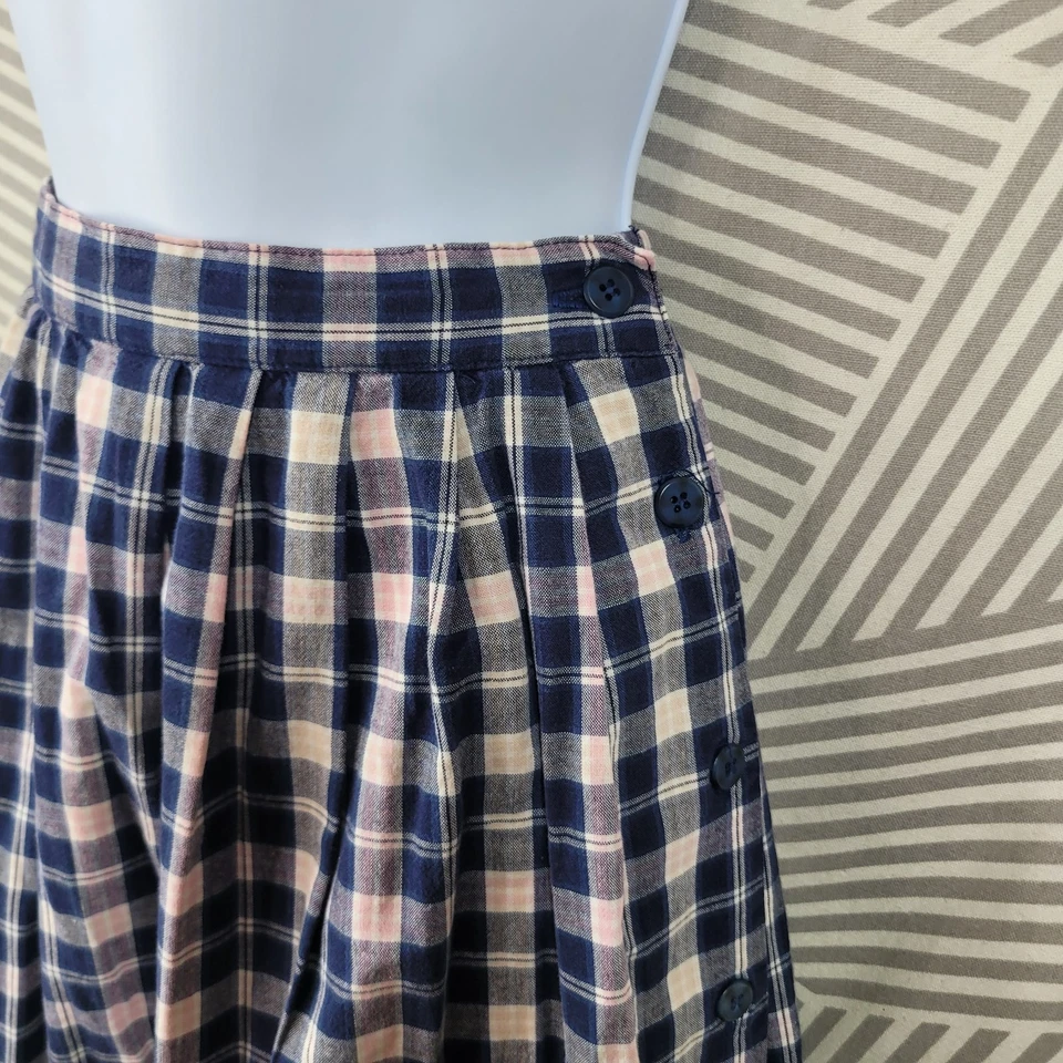 Vintage Talbots Pleated Skirt Size 8 Plaid Preppy Side Button Blue Pink Stretch - Image 3 of 4