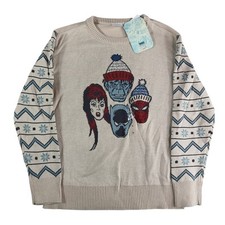 Disney 100 Marvel Christmas Sweater Boys Kids Medium Tan Knit Unisex Holiday NWT