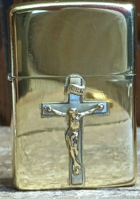 Vintage 1992 Brass Zippo Lighter with Crucifix Made In USA
