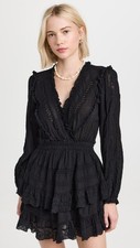 LoveShackFancy Milena Dress Black S 6 Women's Swiss Dot Cotton Short NEW 46119