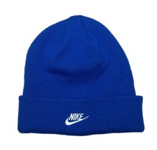 Youth Nike Embroidered Swoosh Logo Blue Acrylic Cuffed Beanie Knit Hat Cap