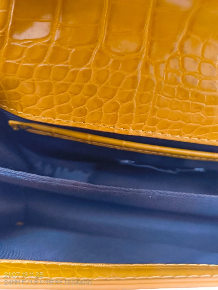 Pieces Tasche Gelb mit Riemen Crossbody mini Croc 22 x 14  cm ca Belgien Import - Bild 4 von 4