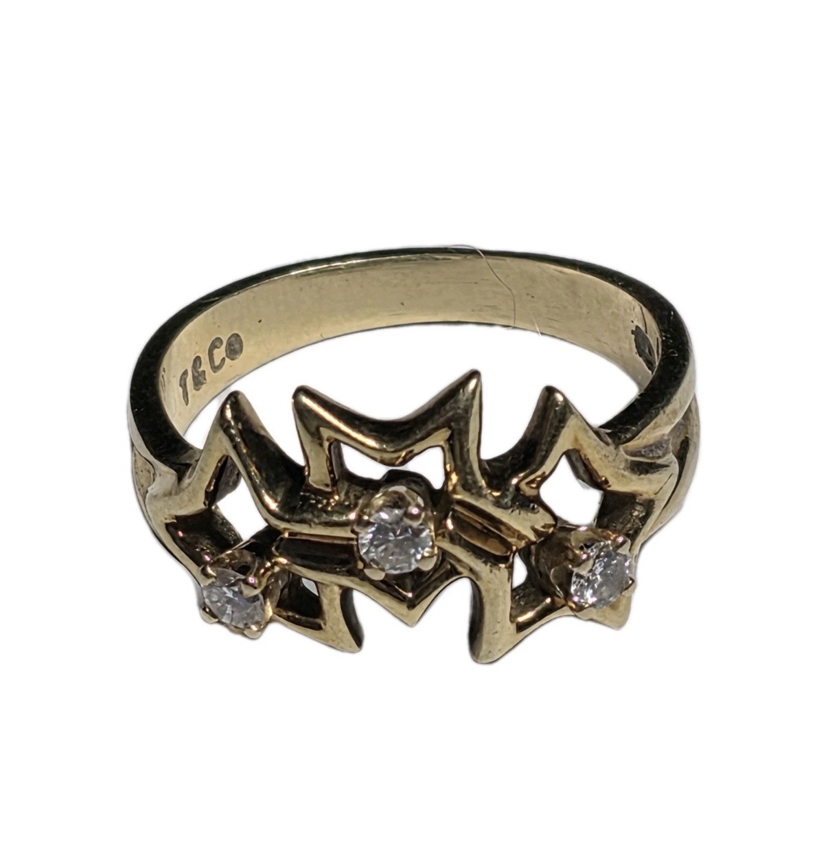Vintage Authentic Tiffany & Co. 18k Triple Star Diamond Ring