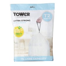 Image of Tower 75L Lemon Scented Bin Liners 20 Pack White
