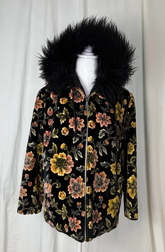 De Colección Mujer Floral Boho Alfombra Bolso Terciopelo Tapiz Forrado Chaqueta con Capucha S/M Esquí Foto 2 de 4