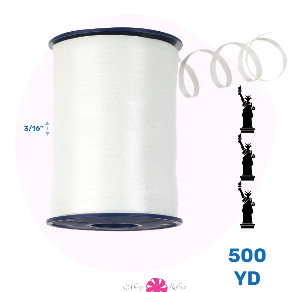 Morex Snow White Poly Crimped Curling Ribbon 3/16 Inch 500 Yard Roll - Image 2 of 4