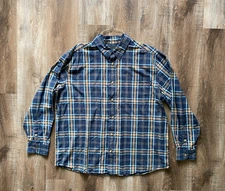 WOOLRICH navy blue plaid button-up shirt~Men's Size XXL~l/s~2X~100% Cotton~