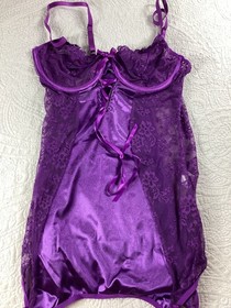 Sexy Purple Lace Satin Lingerie*Bustier*Garters*Thong*L*Cosplay*Femboy*Sissy*NIP
