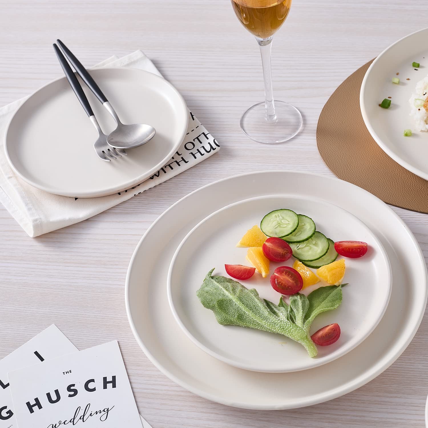 Stone Lain Jules Stoneware Dinnerware, Plates and Bowls, Dish Set for 4, Off