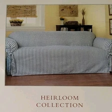 Waverly One Piece SOFA Cover Cotton Slipcover Couch Blue Check New In Packaging 