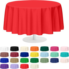2 Pcs Red Round Tablecloth, 84 inches Disposable Plastic Red Circle Table Covers