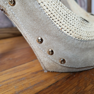 ERMANNO SCERVINO Tan Suede Woven Slingback Heel Platform Shoes EU