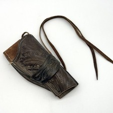 Vintage Leather Floral Tooled Revolver Pistol Gun Holster For Belt Brown
