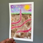 Original Watercolor Painting 4X6 Worm Dirt Twilight Sunset Stars Anomelina — photo 2