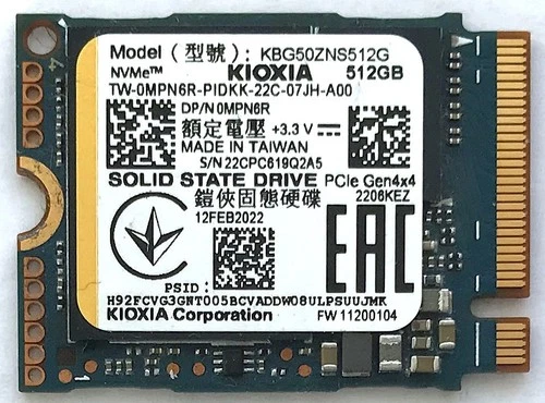 Kioxia 512GB M.2 2230 PCIe Gen4x4 NVMe SSD KBG50ZNS512G DP/N: 0MPN6R