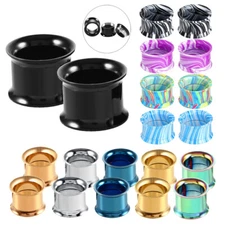 PAIR Stainless Steel Earskin Screw Fit Ear Gauge Plug Flesh Tunnel Double Flared