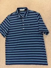 Criquet PLAYERS Striped Short Sleeve Pocket Polo Shirt (Men's XL) Blue