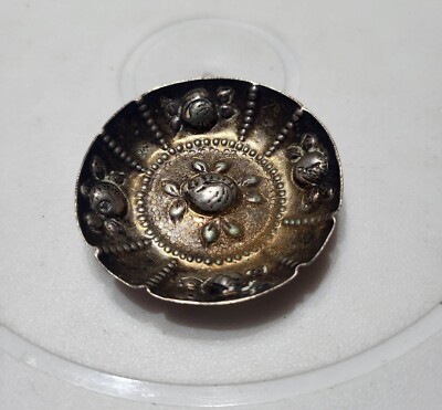 800 Silver Mini Plate/ Dish Dollhouse Embossed Rose Flower Tiny- 7.88g