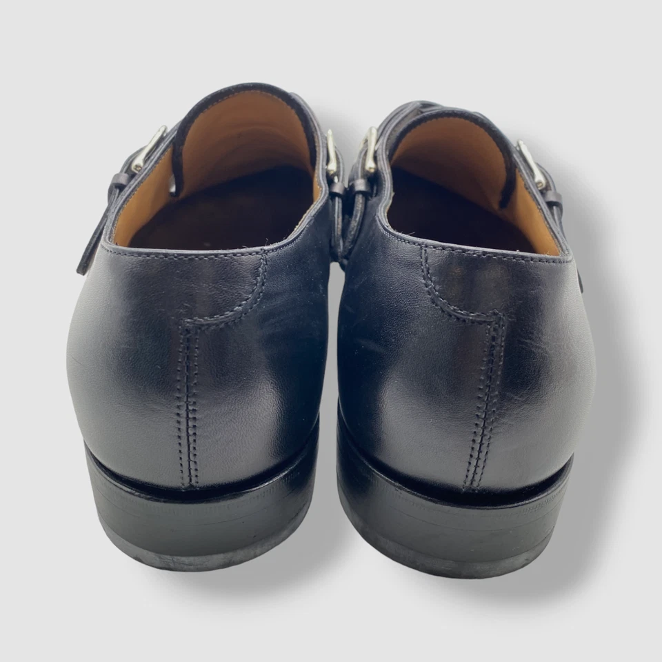 $995 Paul Stuart Para hombres Negro Galante Correa Cruzada Cuero Mocasines Zapatos Talla 9 Foto 2 de 4