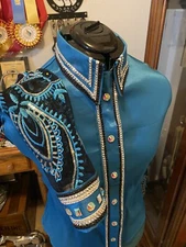 Western All Day Stretch Taffeta Hidden Zipper Retro Horse Show Day Shirt Sheer