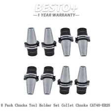 8 Pack Chucks Tool Holder Set CAT40-ER25 Collet Chucks W. 2.76" Long Gage Length