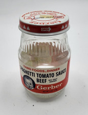 Vintage Gerber Baby Food Jar Bottle 1980s 1990s Spaghetti Tomato Sauce Beef