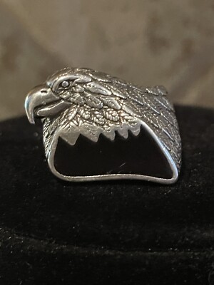 Vintage G&S '87 Eagle Head Biker Ring Onyx Inlay Size 12