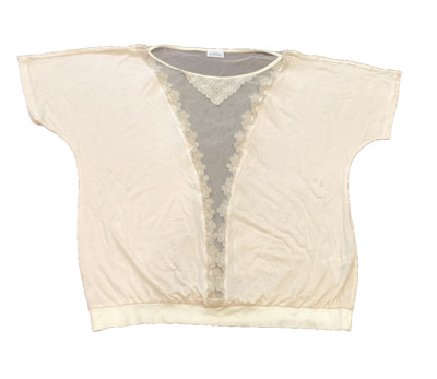 La perla Lingerie Ivory Top With Shear Lace Trim Short Sleeve Medium