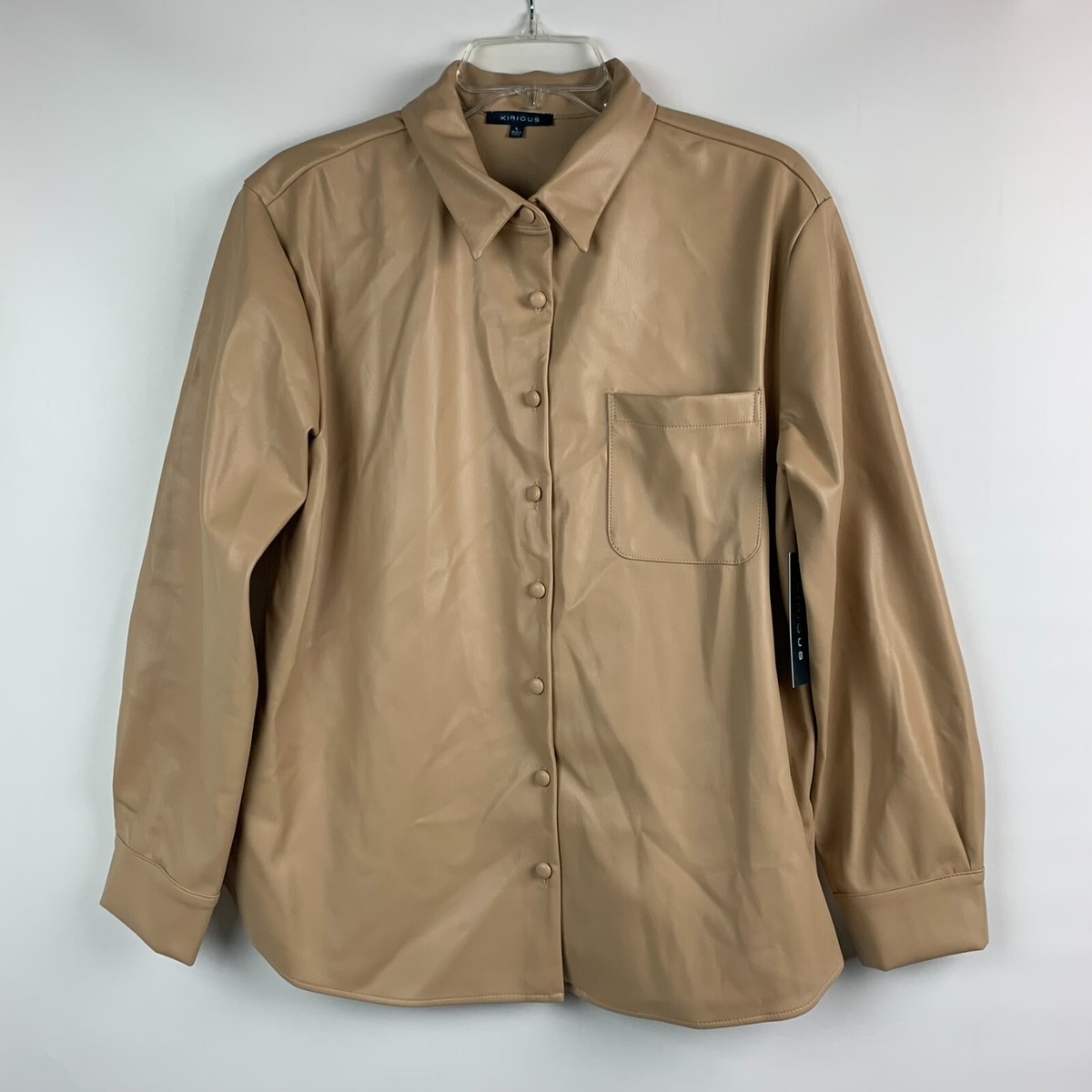 トップス4点 Kirious Shirt Faux Leather Collared Buttons Pockets Long Sleeve