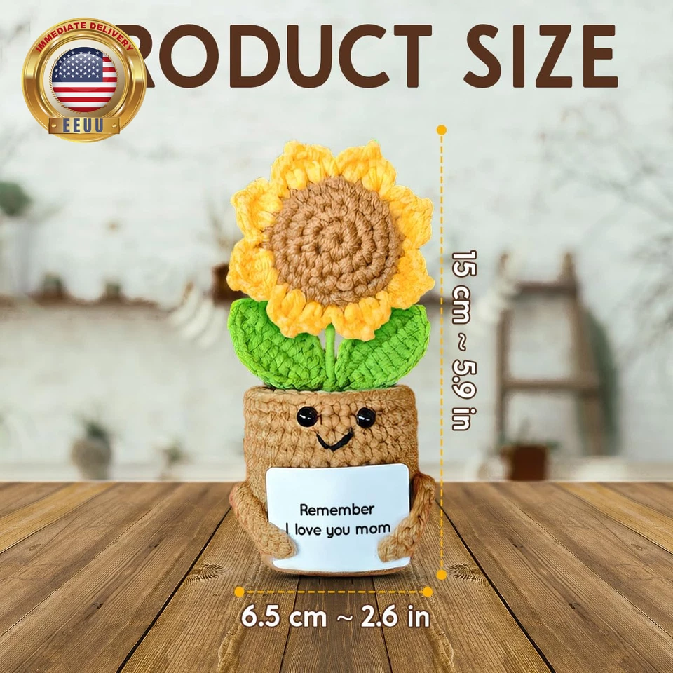 Mini presentes de girassol para mãe da filha filho filho, feito à mão crochê dia das mães Chr - Imagem 2 de 4