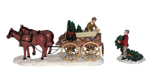 Lemax Christmas Tree Wagon 2 Piece Set Christmas Village Collectible Accessory - Picture 1 of 20
