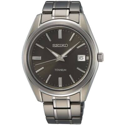 Seiko Men's Watch Essentials Black Dial Grey Titanium Bracelet