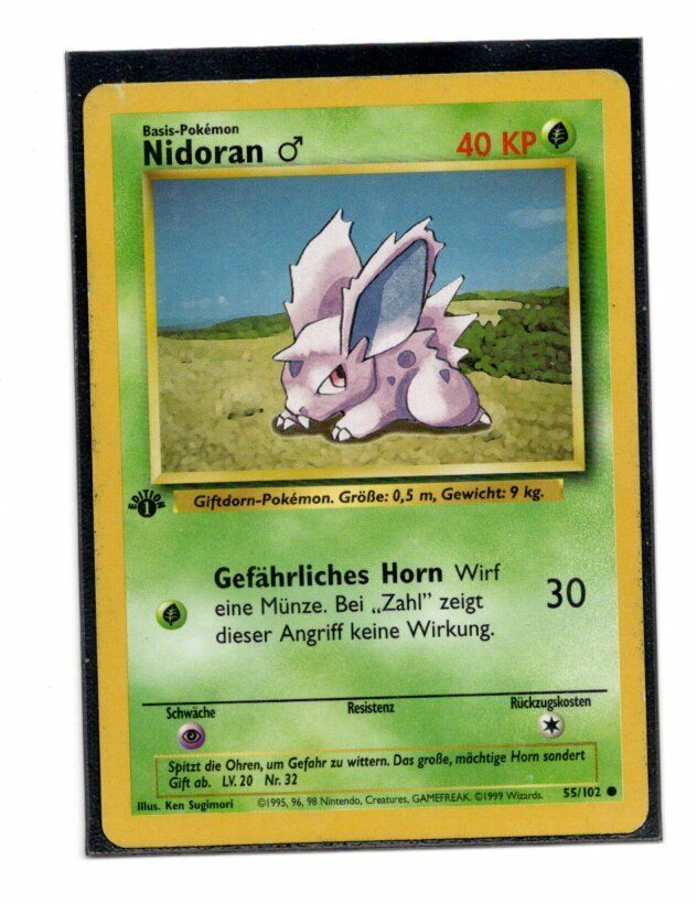 Pokemon German Nidoran Male 55/102 1st Edition Base Set Pokemon German Nidoran Male 55/102 1st Edition Base Set