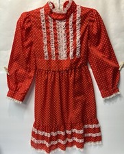 Vtg Sears Red  White Dot Holiday Dress Size 7 SHEER Union Made USA Free-Ship