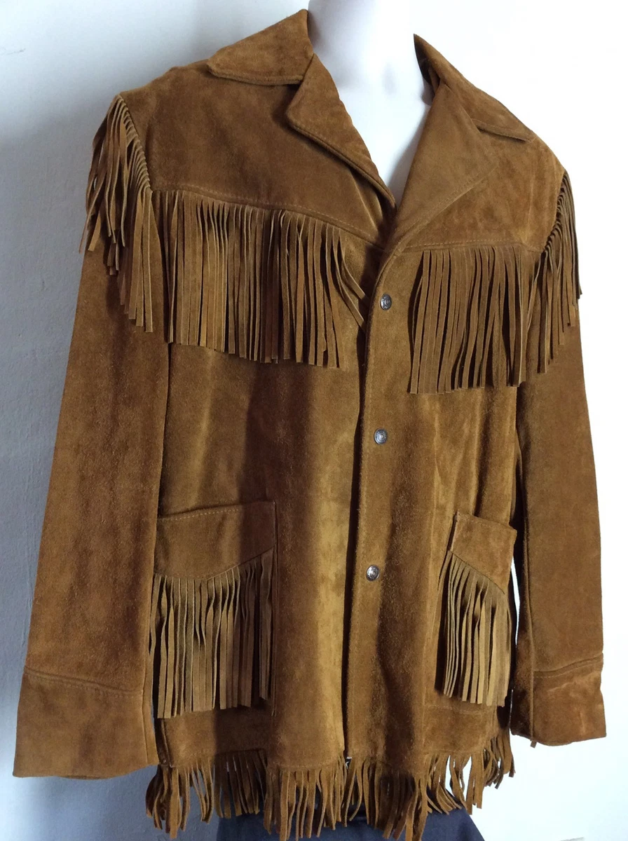 Vtg 70s Early 80s Schott NYC Western Suede Leather Fringe Jacket