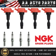 4 Red Ignition Coil UF764 & NGK Iridium Spark Plug for Hyundai Sonata Kia Optima