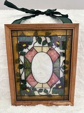 Handcrafted Double Stained Glass 15  X 12  Floral Framed Panel OOAK