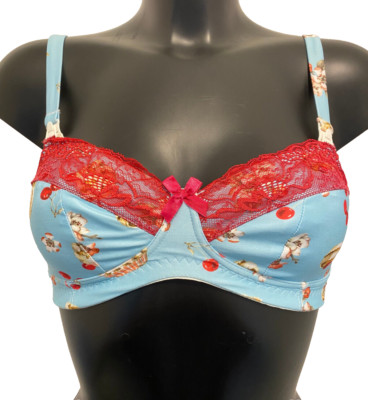 Blue & Cherry Print Still BH 34B Umstandsmode Drop Cups Stillen ohne Polsterung