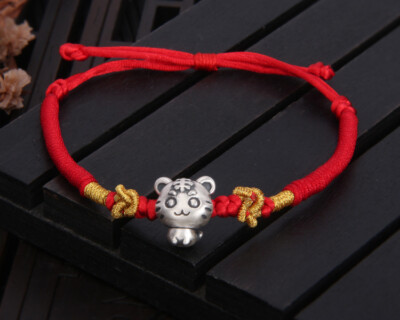 B25 Bracelet Year of the Tiger 2022 Horoscope 999 Fine Silver Red Cord