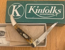 CASE KINFOLKS HONEY BROWN TINY TOOTHPICK KNIFE NEVER USED IN BOX #610096 SS  N7