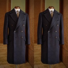Winter Wool Cashmere Men Long Overcoat Double Breasted Formal Outdoor LongJacket