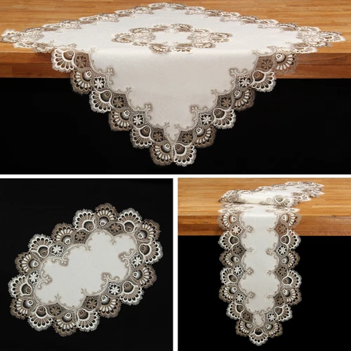 Noble Jacquard Lace Doilies Tablerunner Tablecloth Tabletopper Braun White Ecru