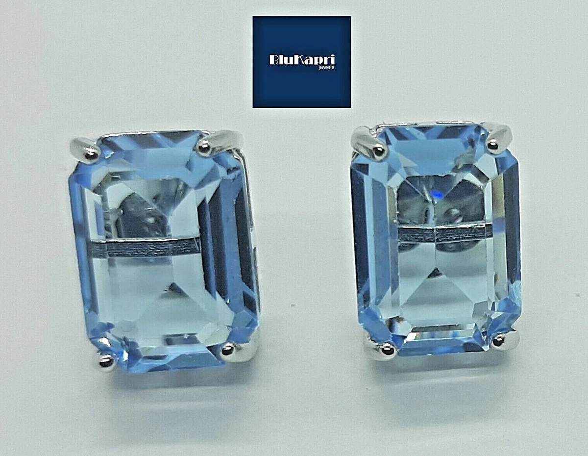 Orecchini A Bottone Con Topazio Blu Naturale In Argento 925 - Pietra 4mm, Made In Italy