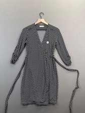 Calvin Klein Womens Mini Dress Black Diamond Pattern Wrapped Long Sleeve Size 4"