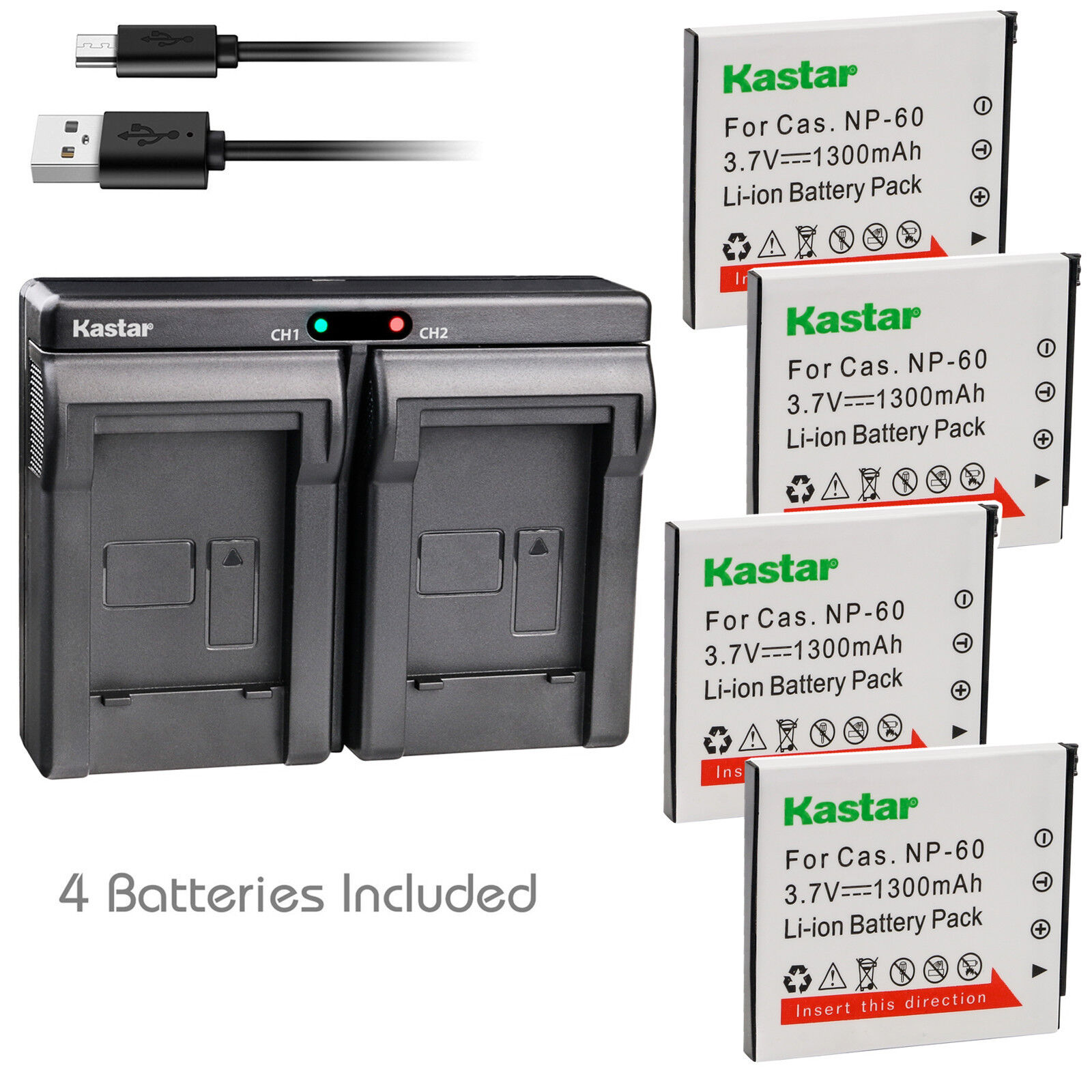 Kastar Battery Dual Charger for Casio NP-60 BC-60 & Casio Exilim Zoom  EX-Z80SR